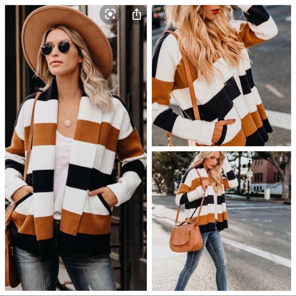 Vici Pocketed Striped Cardigan Size L - Picture 3 of 8